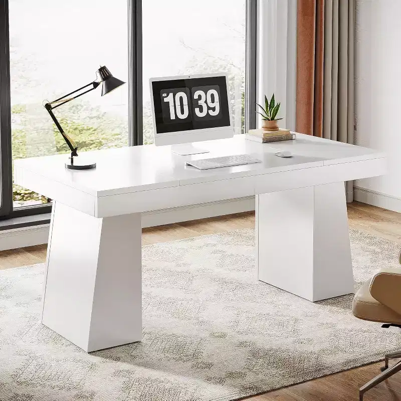 Lantine 55 Inches Home Office Executive Desk with Double Trapezoid Base