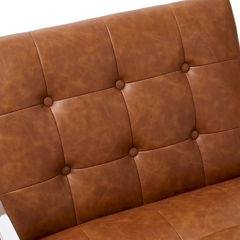 Glitzhome 30.50H Cream Mid-Century PU Leather Tufted Accent Chair with Chrome Plated Frame