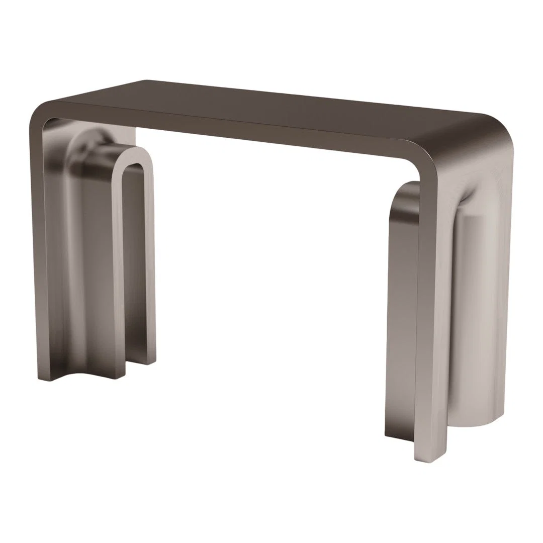 Contemporary Brushed Stainless Steel Console Table with Fluid Curved Form for Living Room