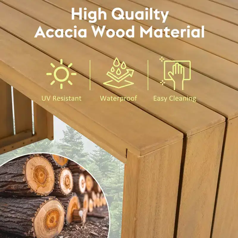 Whisen 5-Piece Outdoor Patio Furniture Set Acacia Wood Bar Set with Bar Height Table, 4 Stools and Cushions