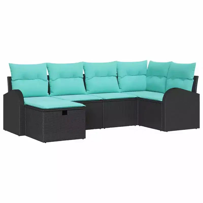 vidaXL Garden Sofa Set with Cushion 6 pcs Black Poly rattan - Black without table Blue