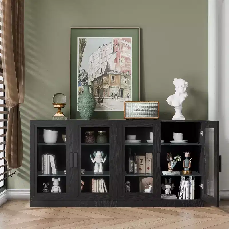 31x62x16 Sideboard Cabinet with 4 Doors and Storage Multipurpose Organizer for Kitchen Living Room Black