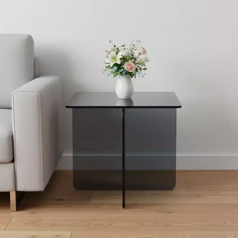 16 Smoky Black Glass Square Cross Legs End Table