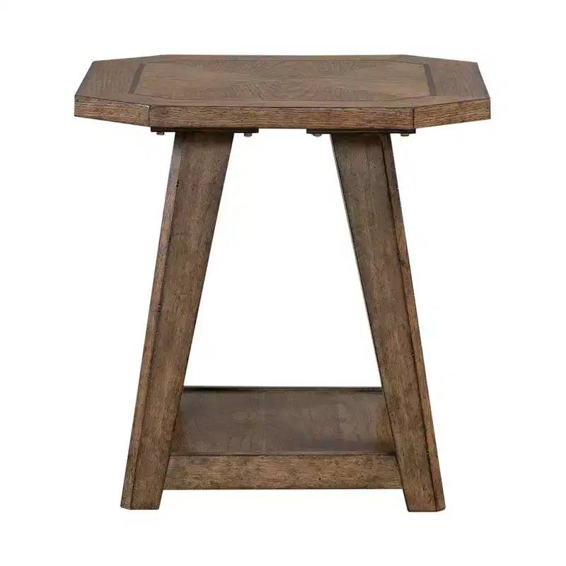 Octagonal End Table for Living Room, Amber Brown Oak