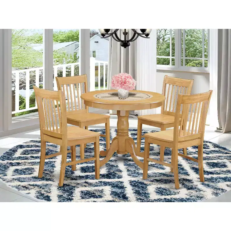 HomeStock Anno5 Oak Round Dining Room Furniture Set
