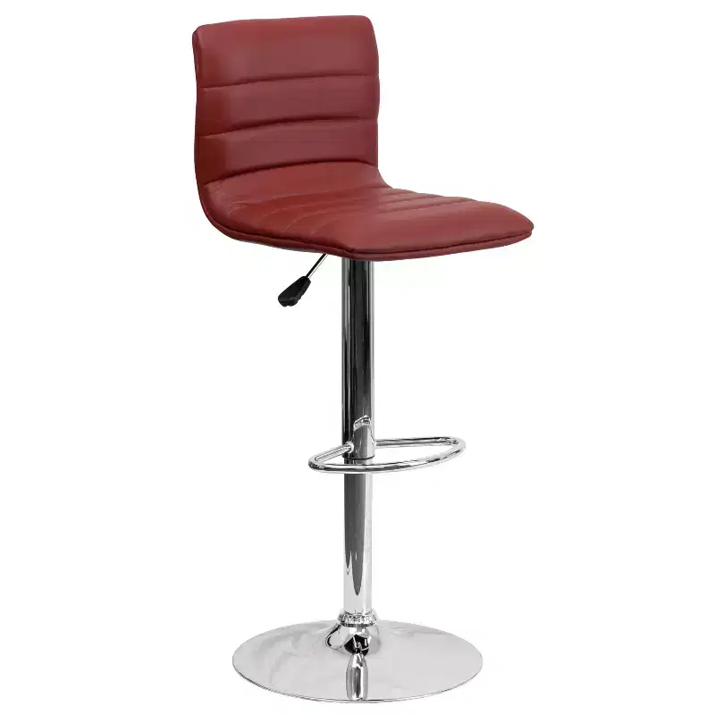 Emma and Oliver Coti Modern Channel Tufted Upholstered Height Adjustable Mid-Back Stool and Pedestal Base with Footrest