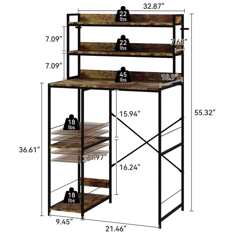 5-Tier Mini Fridge Stand with Storage Shelves and Power Outlet