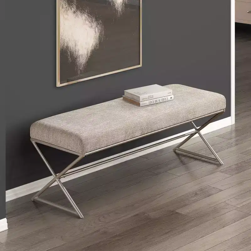 Okak Modern Single Faux Fur Upholstery Ottoman with Metal Legs,Upholstered Footstool Shoe Bench for Bedroom,Hallway
