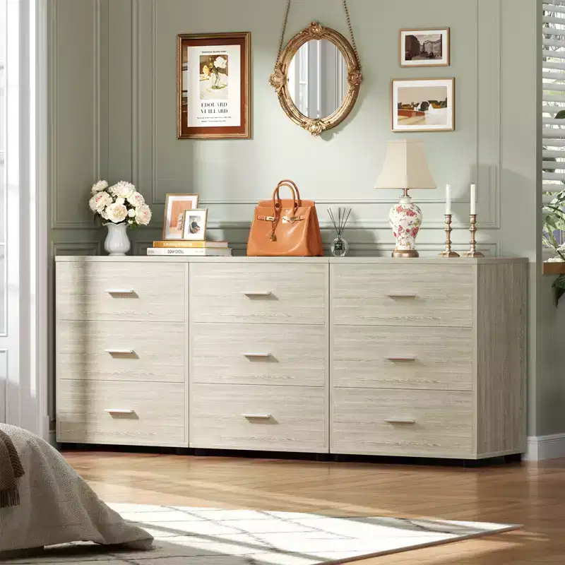 Besiost Set of 2 Wooden Storage Dressers with 3 Drawers, Closet Storage Cabinet and Nightstand