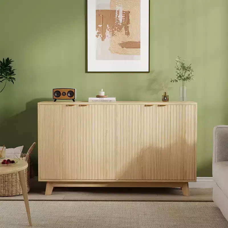COZONY Modern Fluted Accent Credenza with Doors & Adjustable Shelves, 55.1 Wood Buffet Cabinet for Living Room, Dining Room, Entryway Storage