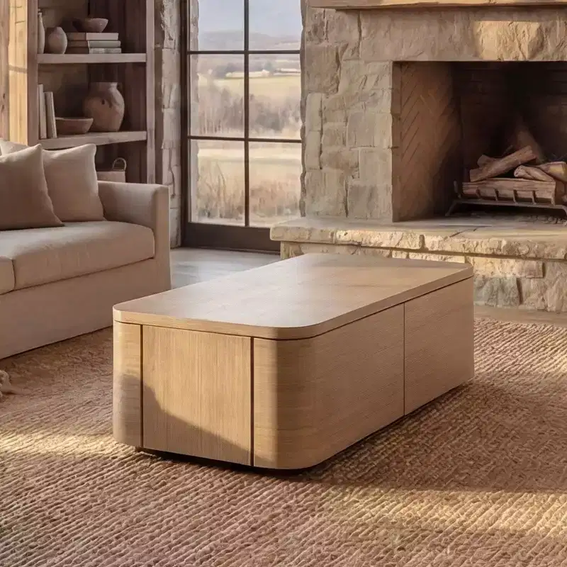 Homsee 4-Drawer Coffee Table with Storage  Modern Accent Table for Living Room, Light Oak Finish