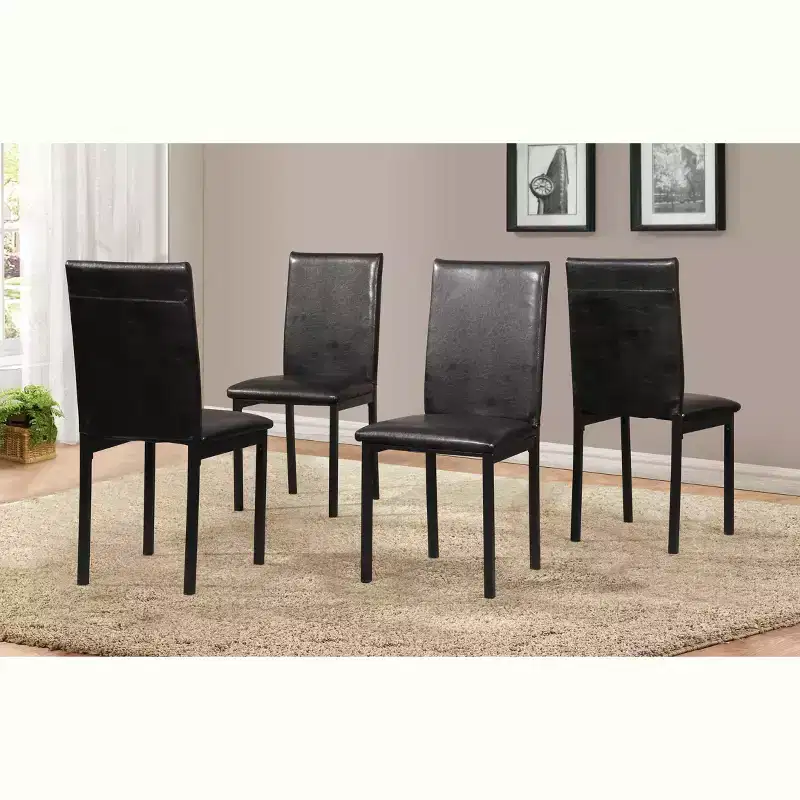 Roundhill Furniture Noyes Faux Leather Seat Metal Frame Dining Chairs, Black, Set of 4