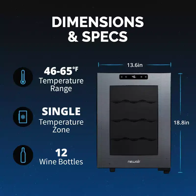 Newair 12-Bottle 9.9 Black Freestanding Wine Fridge