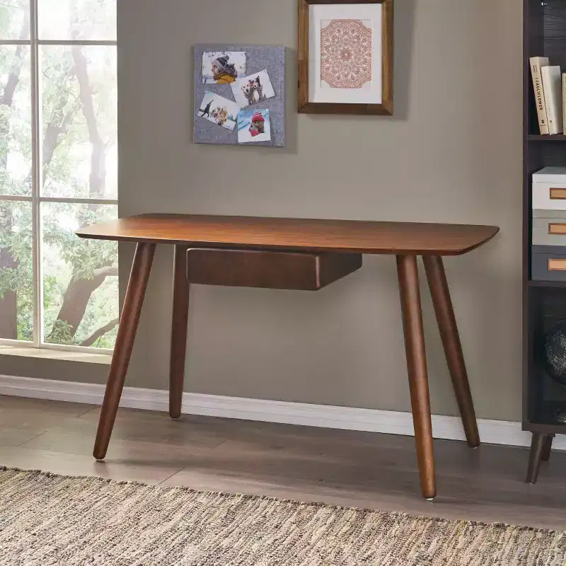 Versatile Wood Home Office Computer Desk with 1 Drawer, Walnut