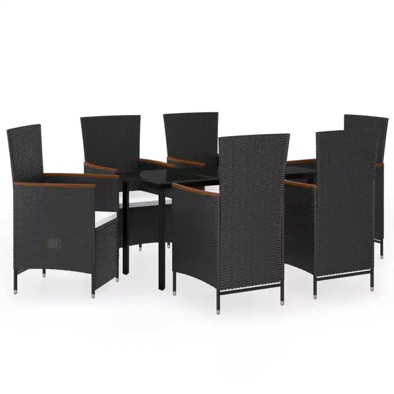 vidaXL Garden Dining Set Black PE rattan Large Adjustable Armrests