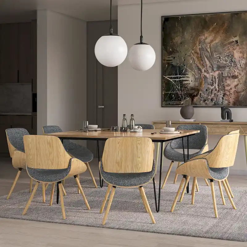 Malone Mid Century Modern Bentwood Dining Chair with Light Wood in Polyester linen - 22.8   D x 20.9   W x 30.9  H