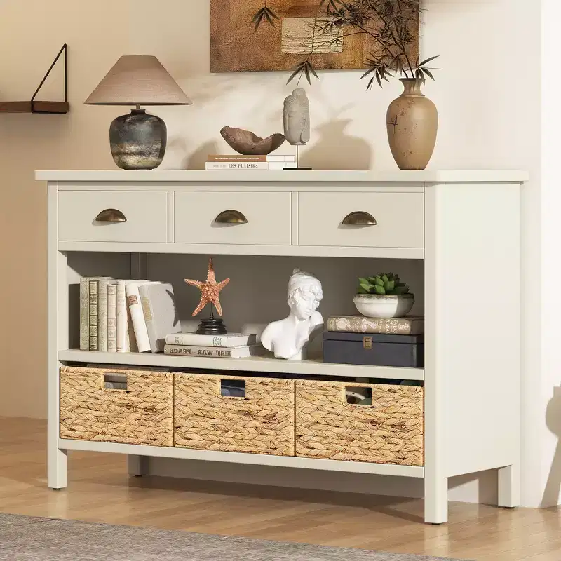 Whisen Vintage Entryway Console Table, Sofa Side Table with Stable Wood Structure, Weight-Bearing Design & Practical Storage