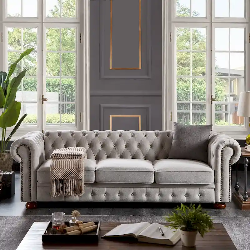 Chesterfield Linen Fabric Sofa