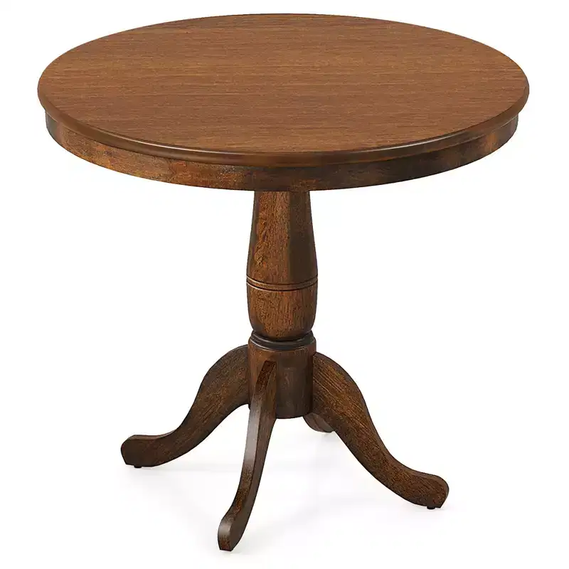 Costway 32 Round Pedestal Dining Table Kitchen Dining Room Walnut