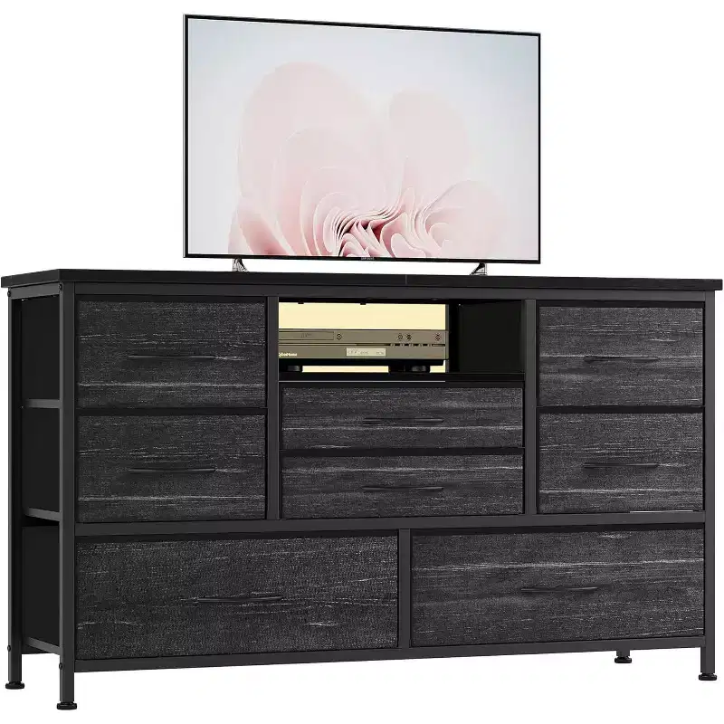 47.4-inch Multi-Functional TV Stand with 8 Drawers, RGB Smart Light Strip, Dual Power Outlets, Suitable for Multiple Scenarios