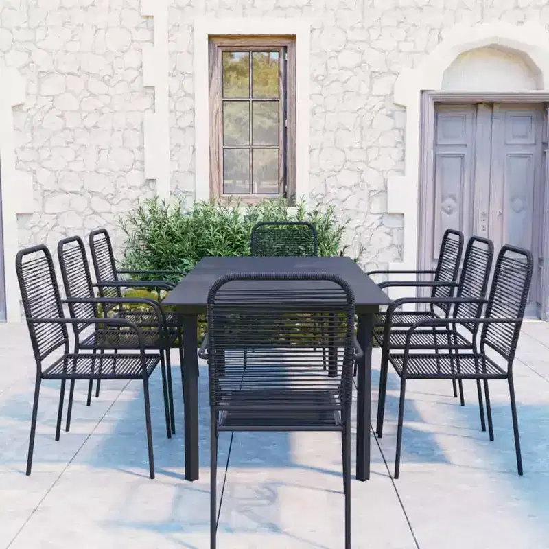 vidaXL Garden Dining Set Black Powder-coated steel, glass, cotton rope