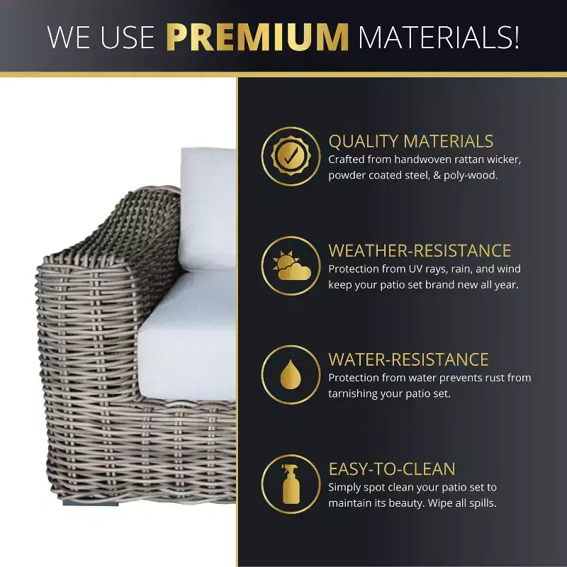 Kinger Home Hawaii 4-Piece Wicker Patio Furniture Set, Outdoor Conversation Patio Set with Deep Seating