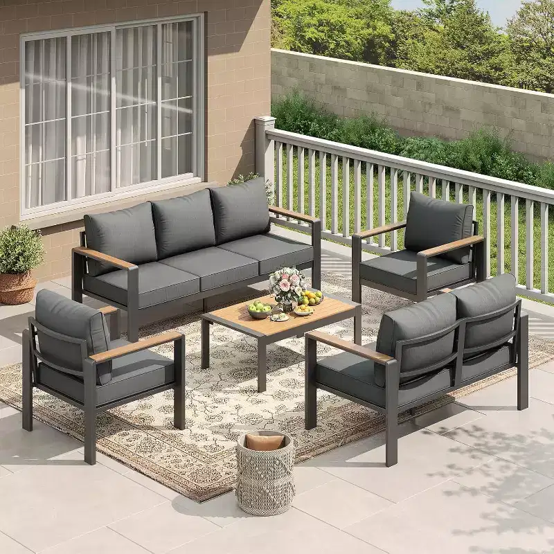 5-Piece Aluminum Patio Chair Set,Sectional Conversation Set with Thick Washable Cushions&Coffee Table,Modern Outdoor Seat for Porch,Balcony,Deck,Yard
