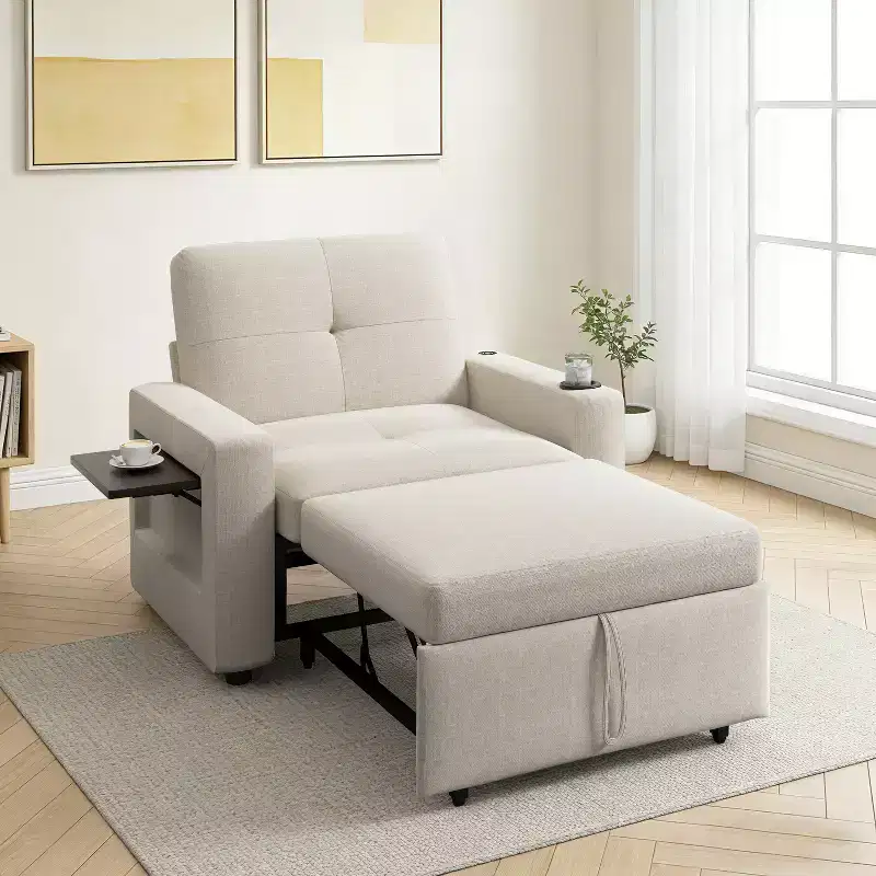 Dyonery 42.5 Sleeper Chair Bed with Pull Out Couch Bed, 3-in-1 Convertible Reclining Sofa Chair with Adjustable Backrest/USB Ports & Wing Table