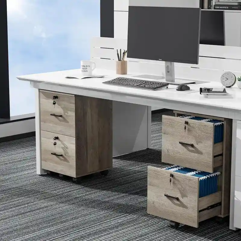 2-Drawer Rolling Wood File Cabinet with Lock