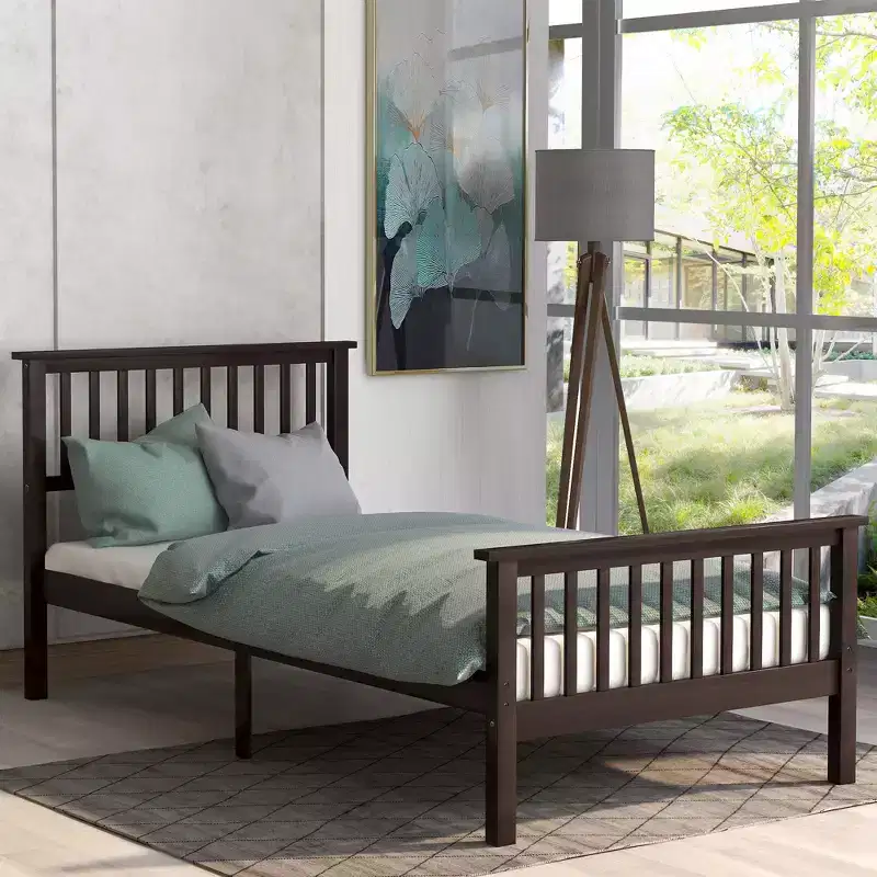 Twin Size Natural Pine Platform Bed with Headboard & Footboard, Single