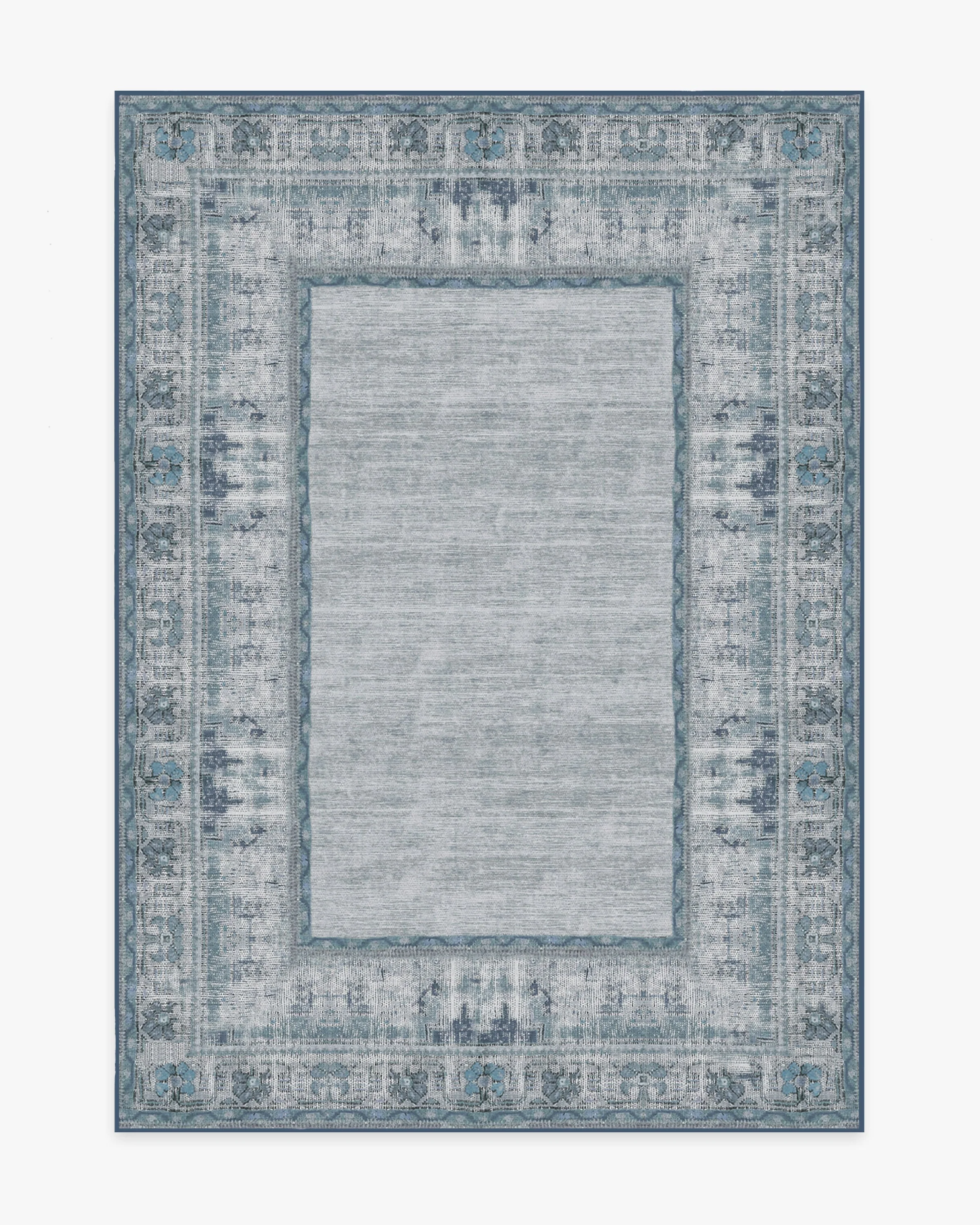 Bohemian Vintage Flatwoven Rug with Slate Blue Antiqued Pattern for Living Room & Study