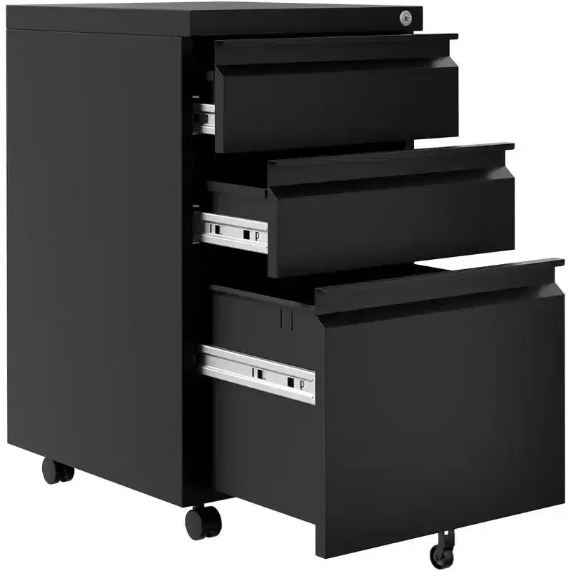 3-Drawer Adjustable Shelf Mobile File Cabinet with Lock Keys For Office Home Workspace, Under Desk Lateral Storage Fits Legal Letter A4, Black