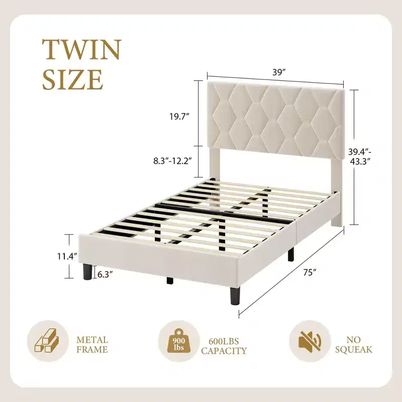 Upholstered Platform Bed Frame with Adjustable Headboard  Heavy-Duty, Noise-Free, No Box Spring Needed
