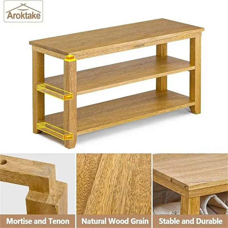 Natural/Brown 2-Tier Wood Shoe Bench for 1–2 Person