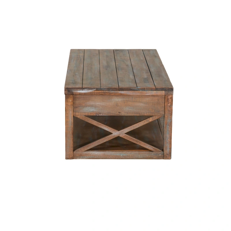 Rany Cocktail Table, 2 Drawers, Shelf, 48 Inch Rectangular Light Brown