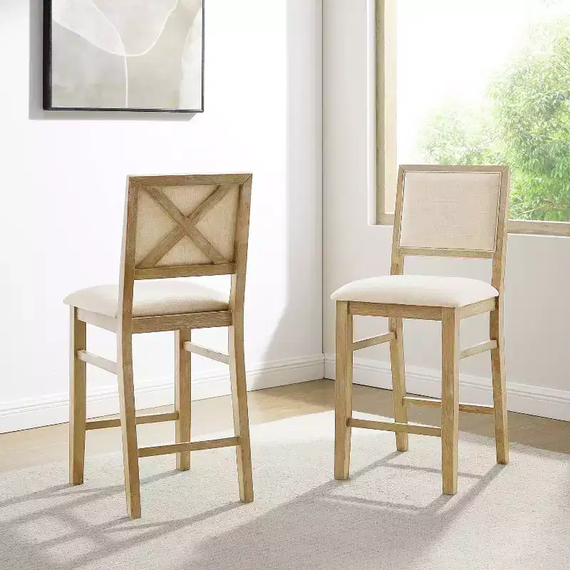 Crosley Joanna 2pc Upholstered Counter Height Barstool Set Rustic Brown/Crème