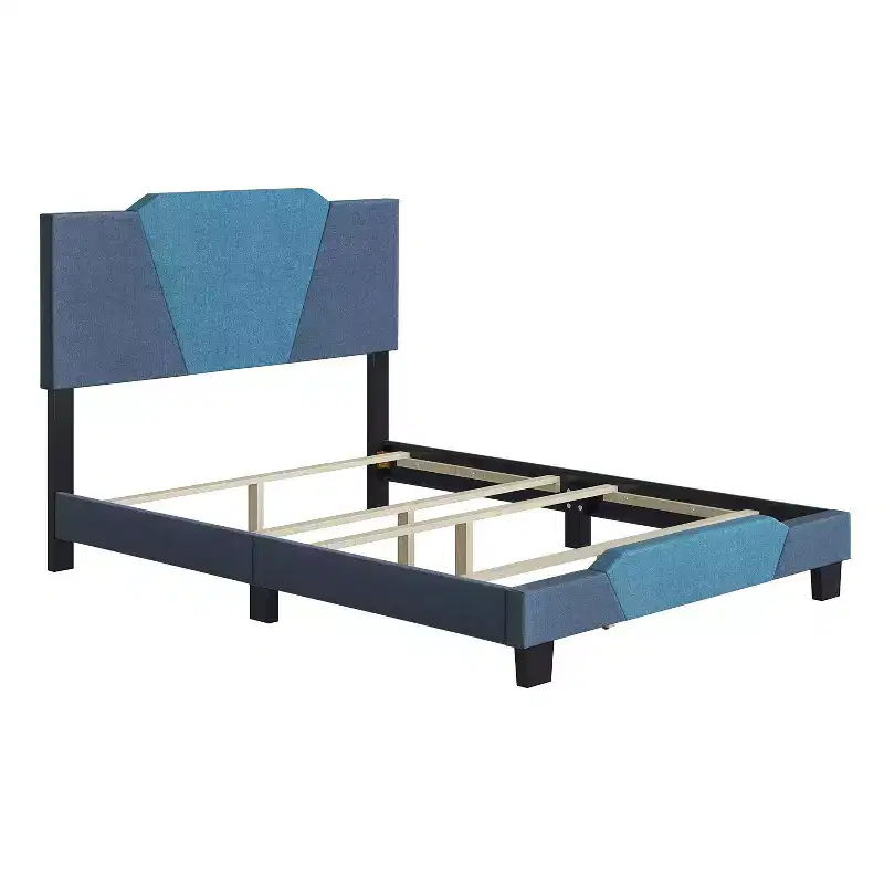 Full Sydney Linen Upholstered Platform Bed Blue - Eco Dream: Diamond-Shaped Headboard, Quad Cross-Slat Support