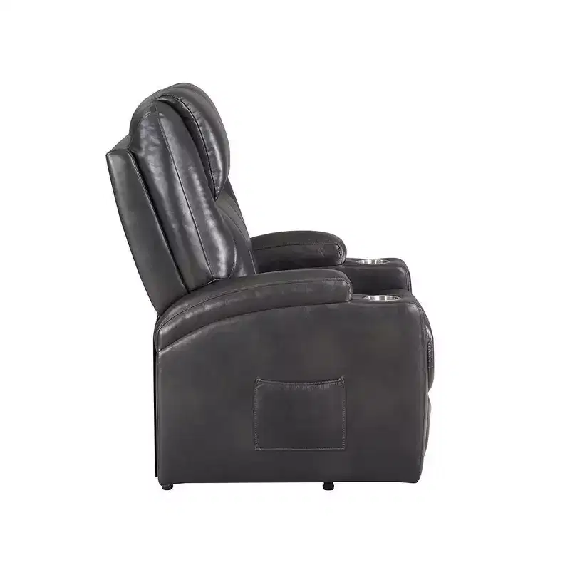 Power Lift Recliner Sofa with Cup Holders, Gunmetal Leather Aire, Pocket Coil Support