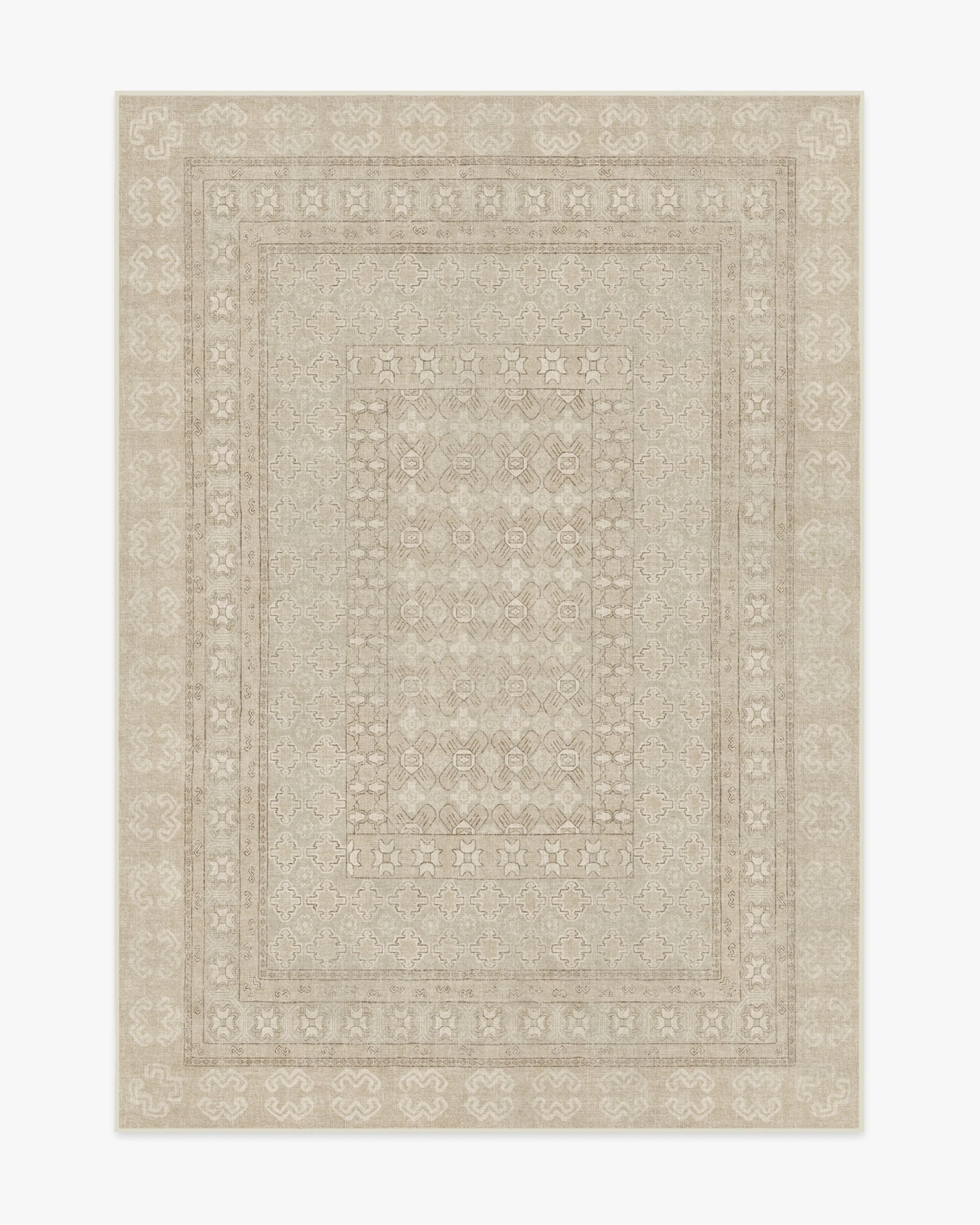European Vintage Flatwoven Rug with Washable Beige Ivory Cafe-Inspired Distressed Design for Living Room & Bedroom