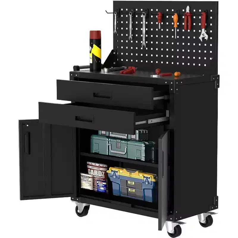 35 Heavy-Duty Steel Rolling Tool Cabinet with 2 Deep Drawers, Adjustable Shelves & Pegboard, Locking Casters, Mobile Garage Storage Organizer