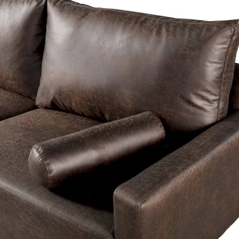 Mid-Century Modern Upholstered Sofa Couch with Rolled Pillows