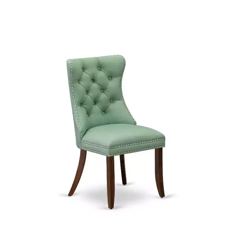 Button Tufted Parsons Dining Chair, Navy Blue Faux Leather