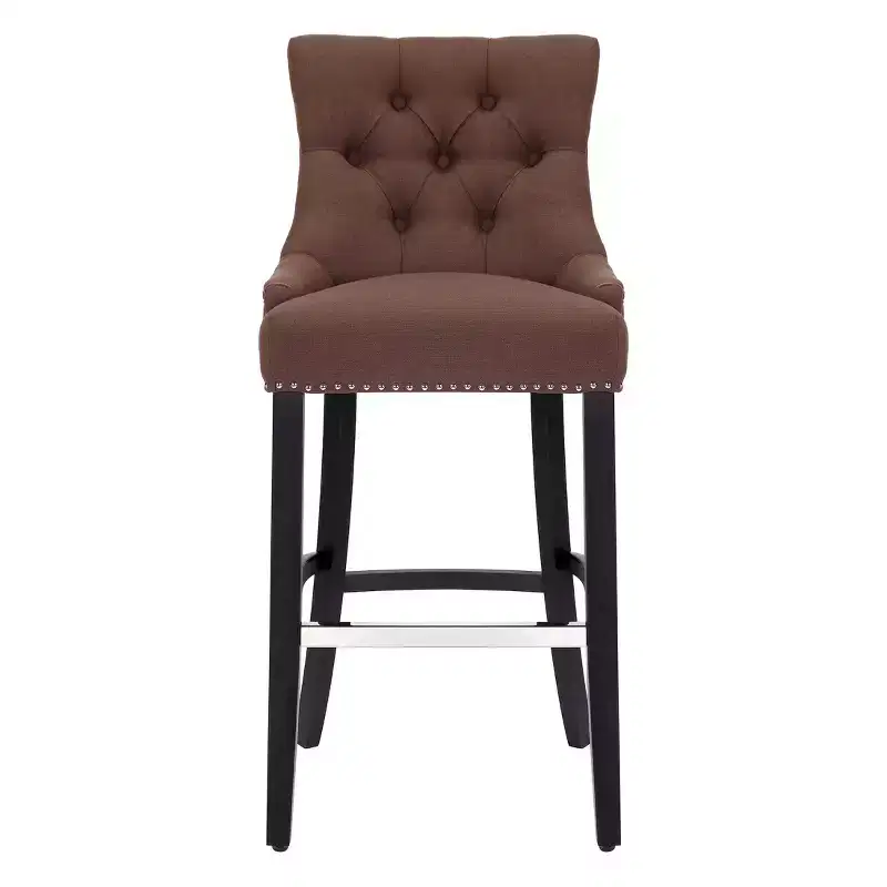 WestinTrends 29 Linen Fabric Tufted Buttons Upholstered Wingback Bar Stool, Brown