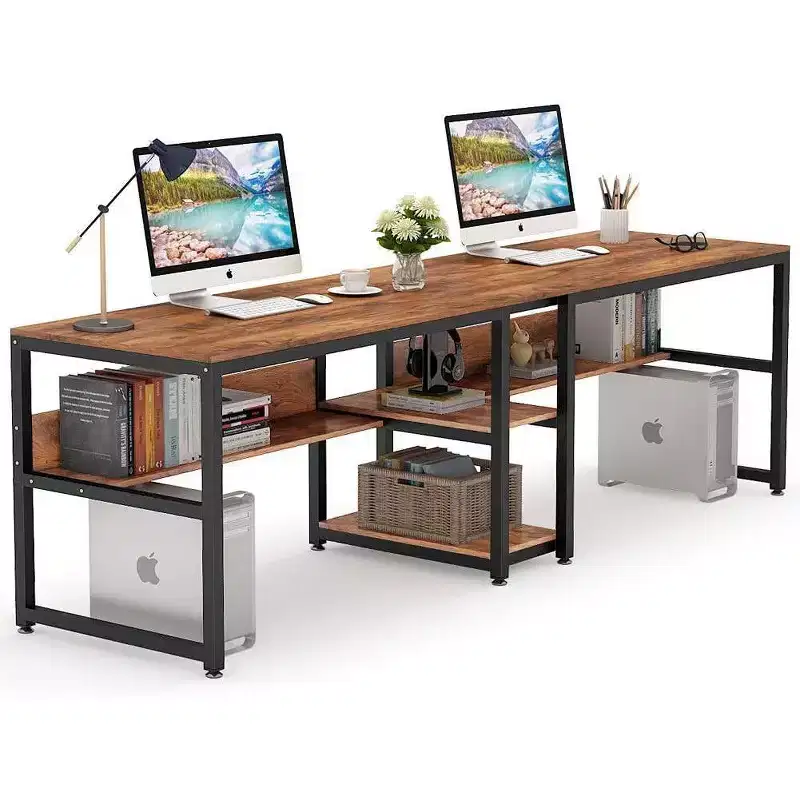 LITTLE TREE 78.7" Computer Desk Light Brown