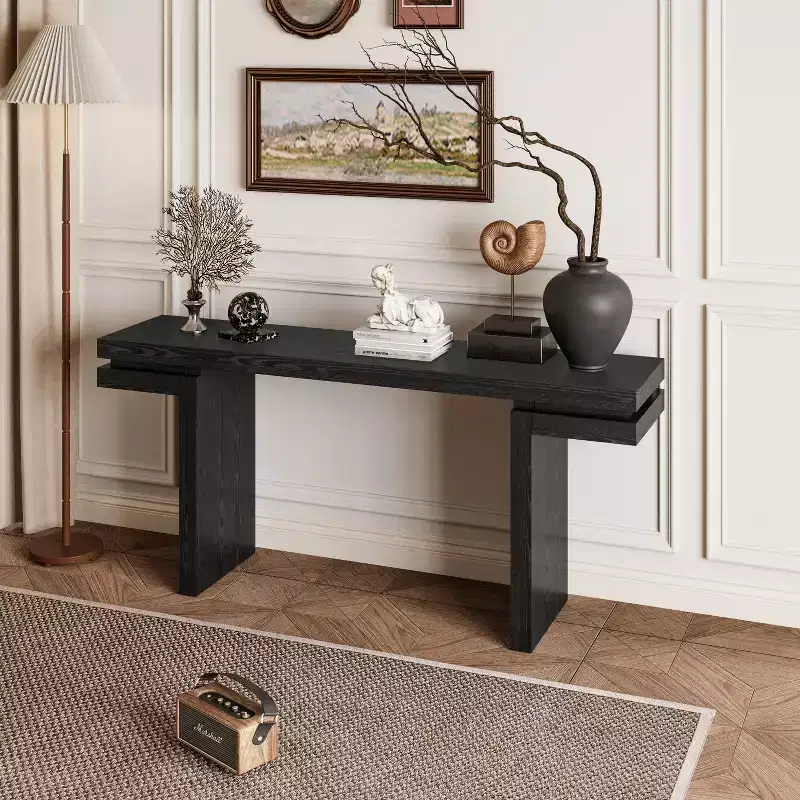 Okak 66IN Minimalist Console Table with Wood Veneering, Extra Wide Entryway Table with Thick Tabletop, Accent Table for Hallway, Living Room