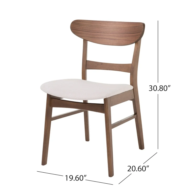 Mid-Century Modern Upholstered Rubberwood Dining Chair (Set of 2)