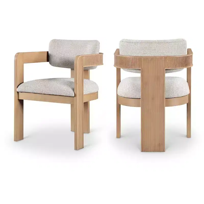 Meridian Furniture,Sacha Beige Linen Textured Fabric Upholstered Dining Chair, Set of 2