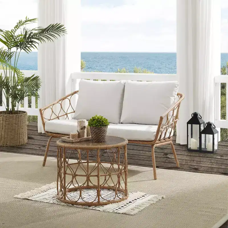 Juniper 2pc Outdoor Wicker Conversation Set: Steel Frame, Weather-Resistant - Crosley