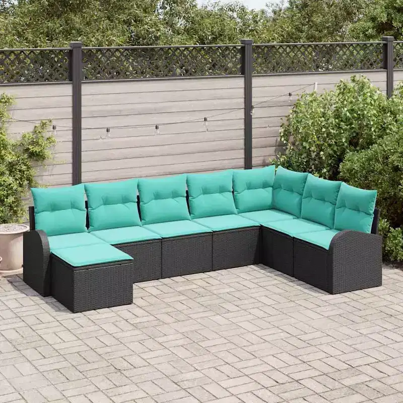 vidaXL Garden Sofa Set 8 pcs Black and turquoise Poly rattan - Black and turquoise without table