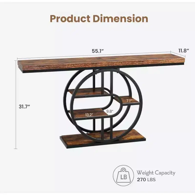 Entryway Table, 5-Tier Console Tables for Entryway, Industrial Narrow Sofa Tables with Storage for Living Room, Long Entry Hallway